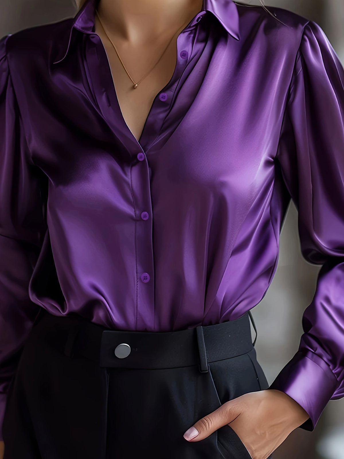 Women's Classic Collar Office Blouse – Tailored Long Sleeve Blouse