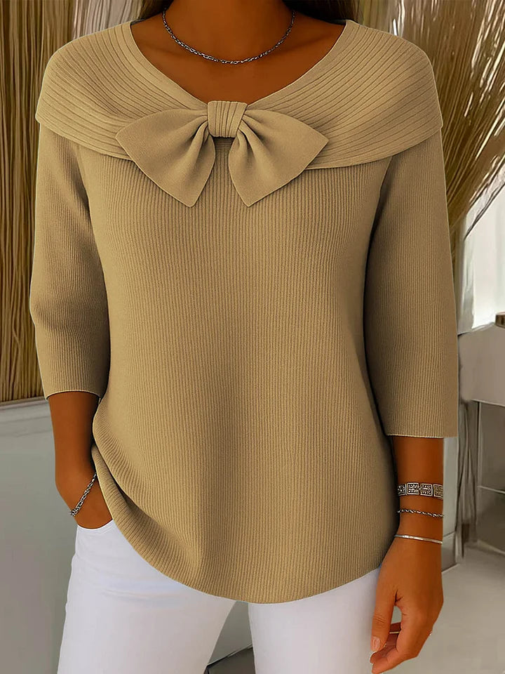 Women's Fitted Bow Detail Top – Long Sleeve Dressy Top