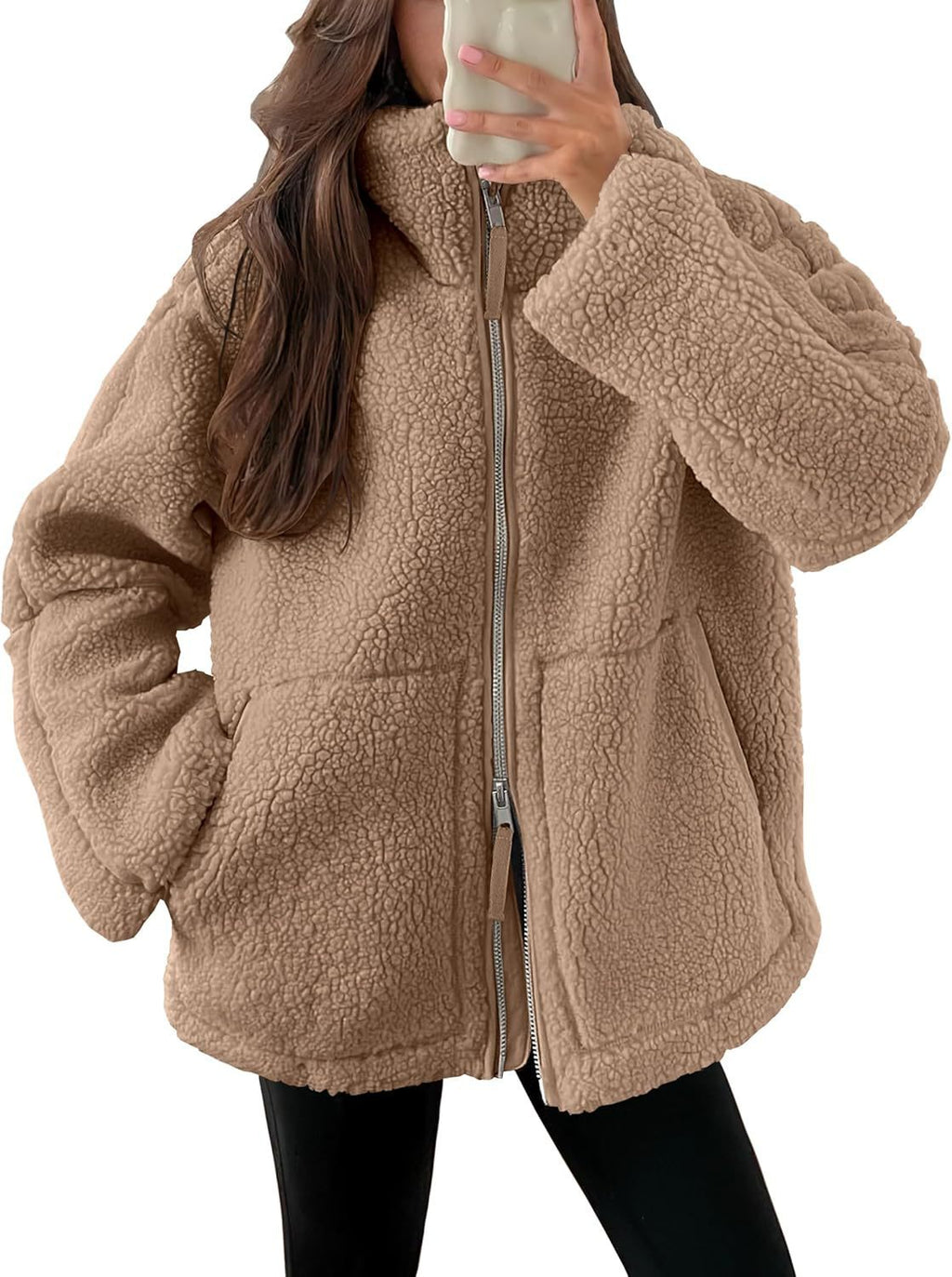Women's Oversized Fleece Winter Jacket – Warm Zip-Up Jacket