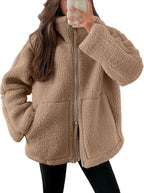 Women's Oversized Fleece Winter Jacket – Warm Zip-Up Jacket