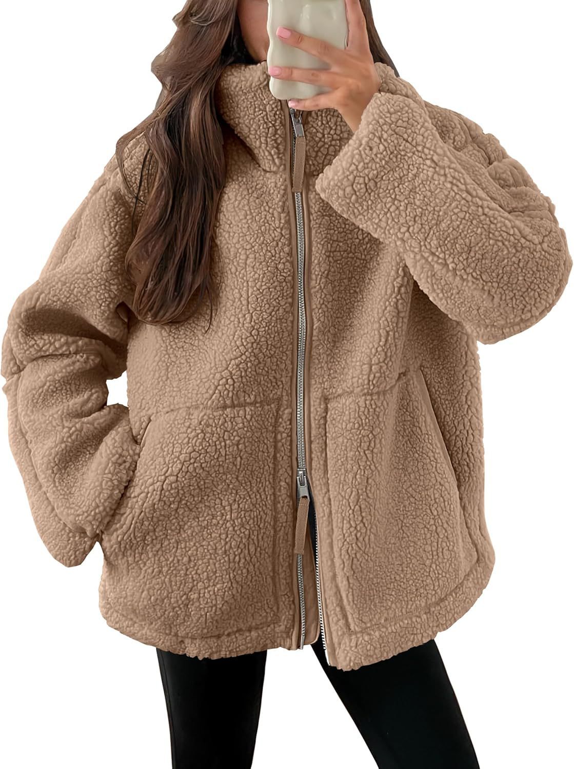 Women's Oversized Fleece Winter Jacket – Warm Zip-Up Jacket