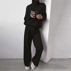 Women's Roll Neck Two-Piece Set – Long Sleeve Top & Matching Bottom