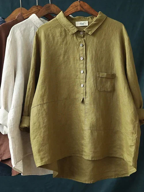 Women's Button Front Stand Collar Blouse – Long Sleeve Dressy Blouse