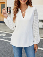 Women's V-Neck Office Blouse – Tailored Long Sleeve Work Blouse