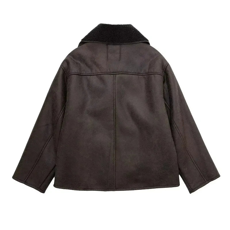 Women's Plush Lined Winter Jacket – Oversized Faux Leather Jacket