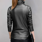 Women's Metallic Shimmer Top – Round Neck Long Sleeve Statement Top