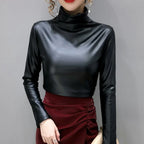 Women's Metallic Shimmer Top – Round Neck Long Sleeve Statement Top