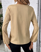 Women's V-Neck Long Balloon Sleeve Blouse – Casual Office Blouse