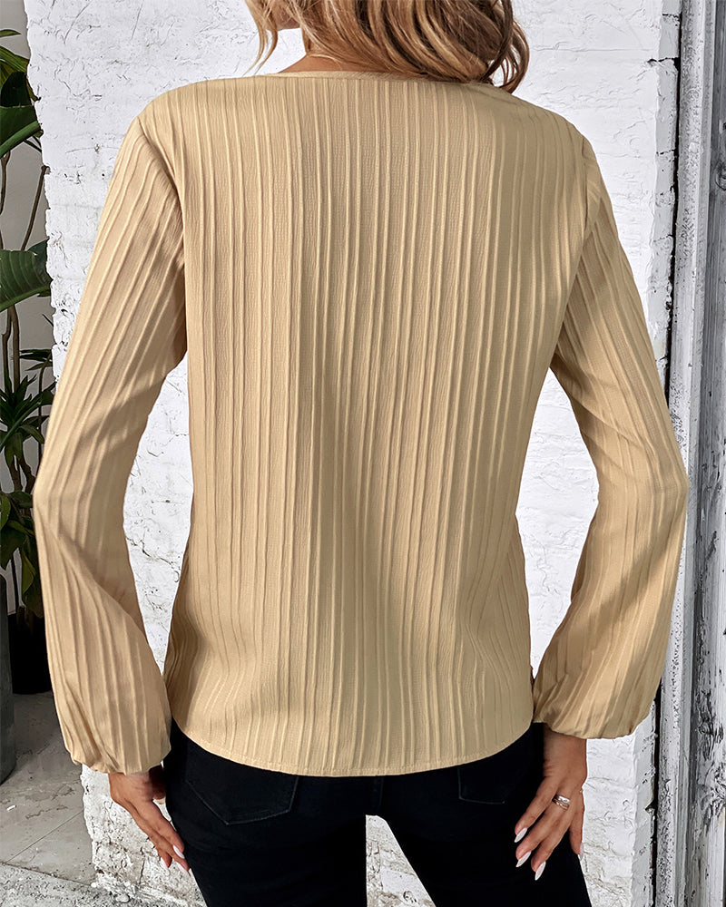 Women's V-Neck Long Balloon Sleeve Blouse – Casual Office Blouse
