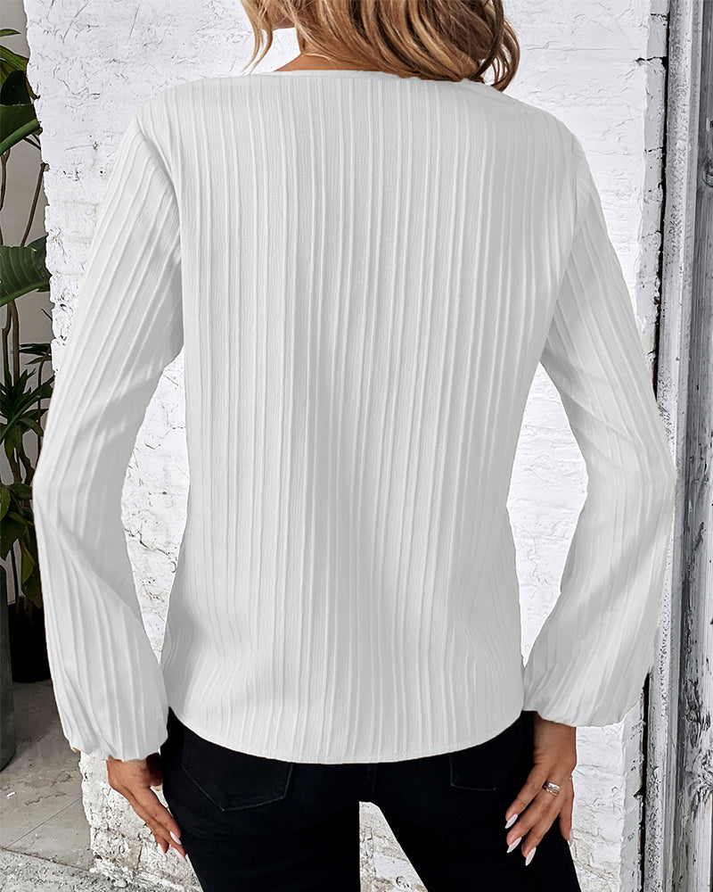 Women's V-Neck Long Balloon Sleeve Blouse – Casual Office Blouse