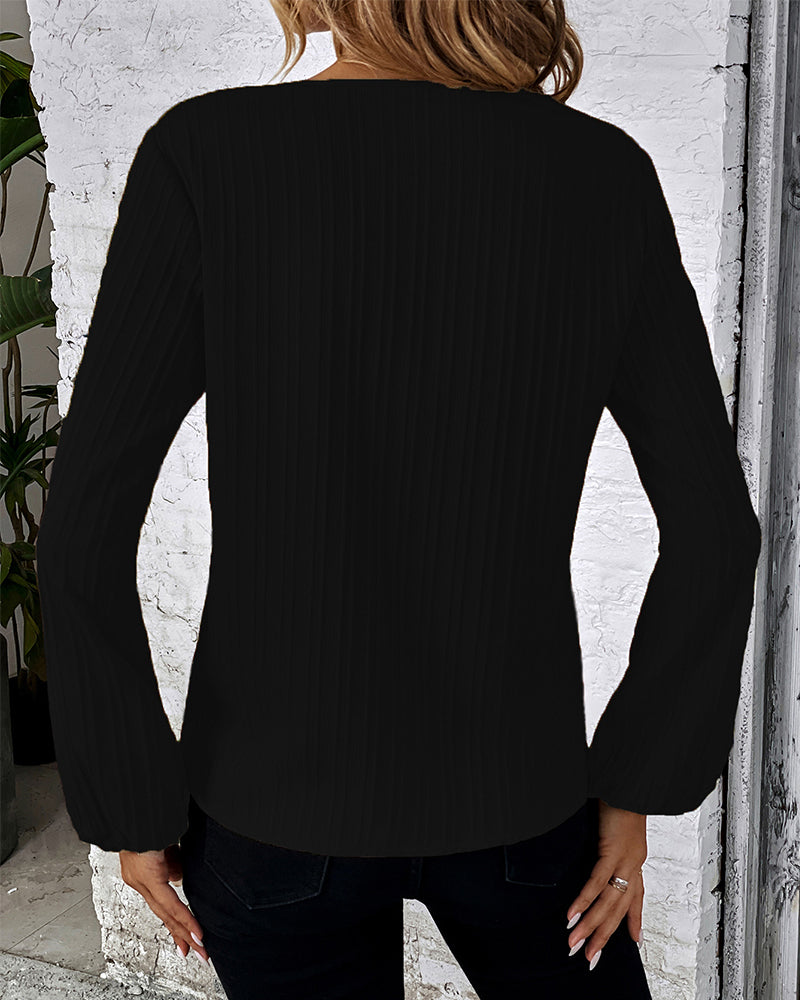 Women's V-Neck Long Balloon Sleeve Blouse – Casual Office Blouse