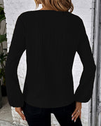 Women's V-Neck Long Balloon Sleeve Blouse – Casual Office Blouse