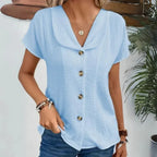 Women's Puff Sleeve Summer Blouse – Pleated V-Neck Flowy Blouse