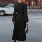 Women's Autumn V-Neck Maxi Dress – Long Sleeve Relaxed Casual Dress