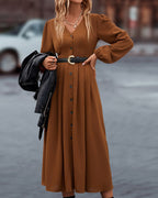 Women's Autumn V-Neck Maxi Dress – Long Sleeve Relaxed Casual Dress