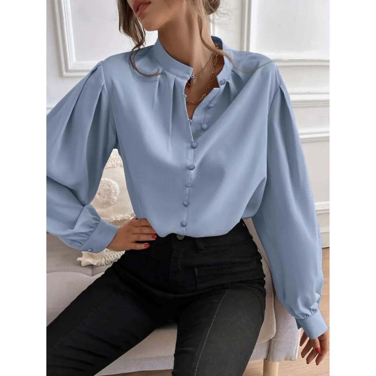Women's Floral Print Collared Blouse – Shawl Collar Casual Blouse