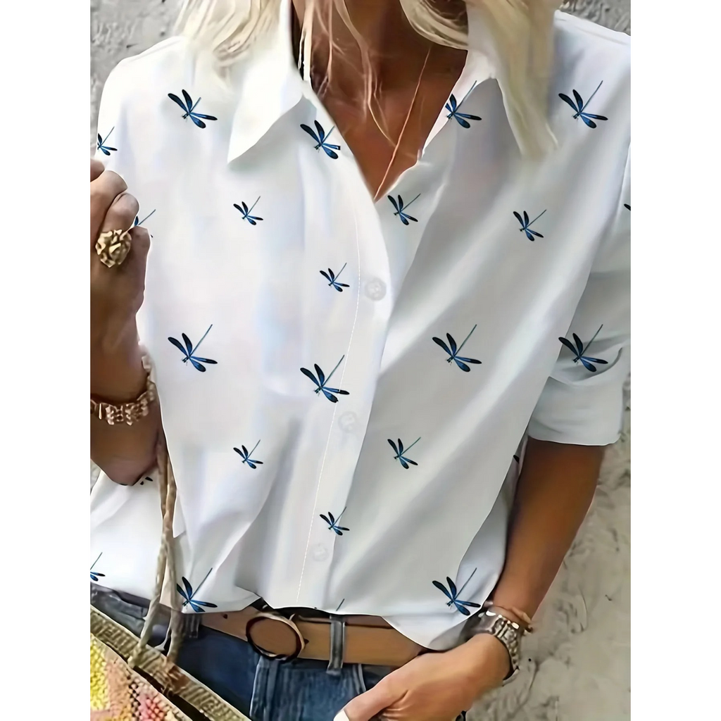 Women's Floral Print Collared Blouse – Shawl Collar Casual Blouse