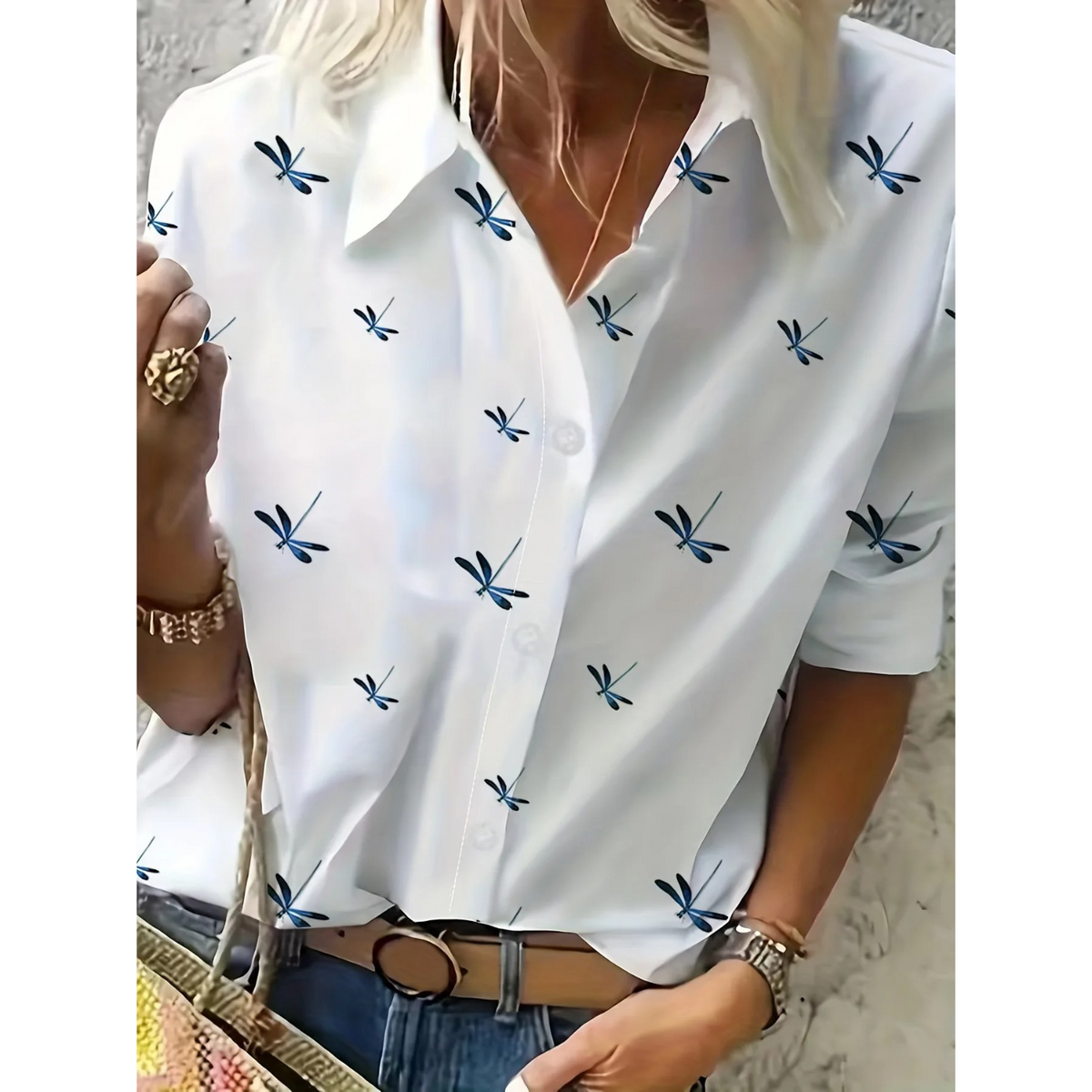 Women's Floral Print Collared Blouse – Shawl Collar Casual Blouse