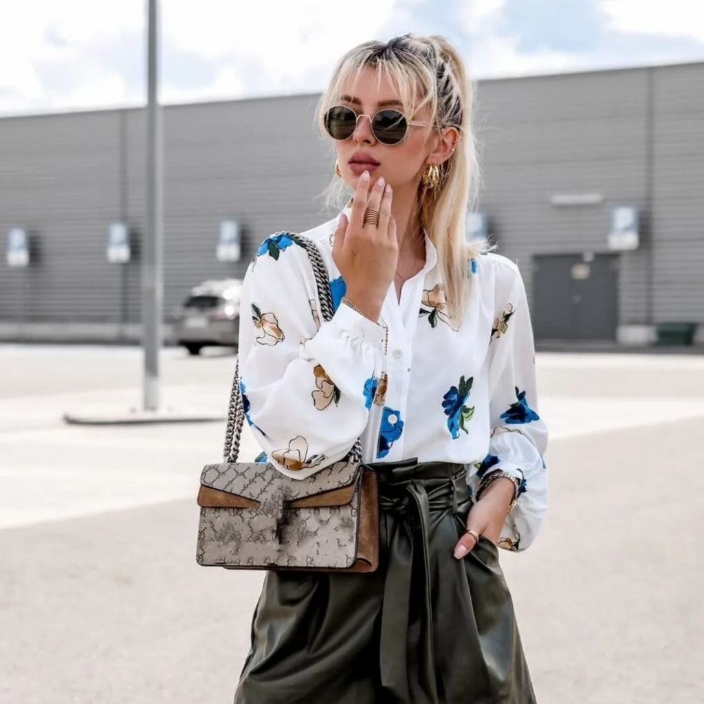 Women's Floral Print Collared Blouse – Shawl Collar Casual Blouse