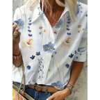 Women's Floral Print Collared Blouse – Shawl Collar Casual Blouse