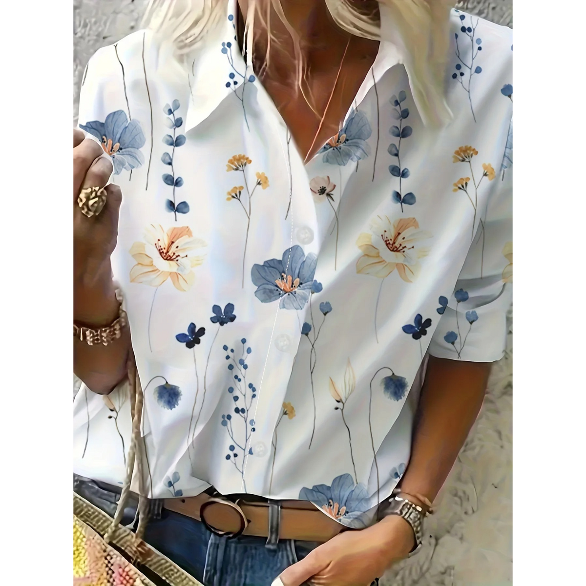 Women's Floral Print Collared Blouse – Shawl Collar Casual Blouse