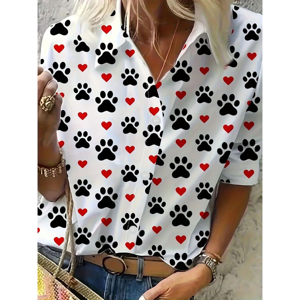 Women's Floral Print Collared Blouse – Shawl Collar Casual Blouse