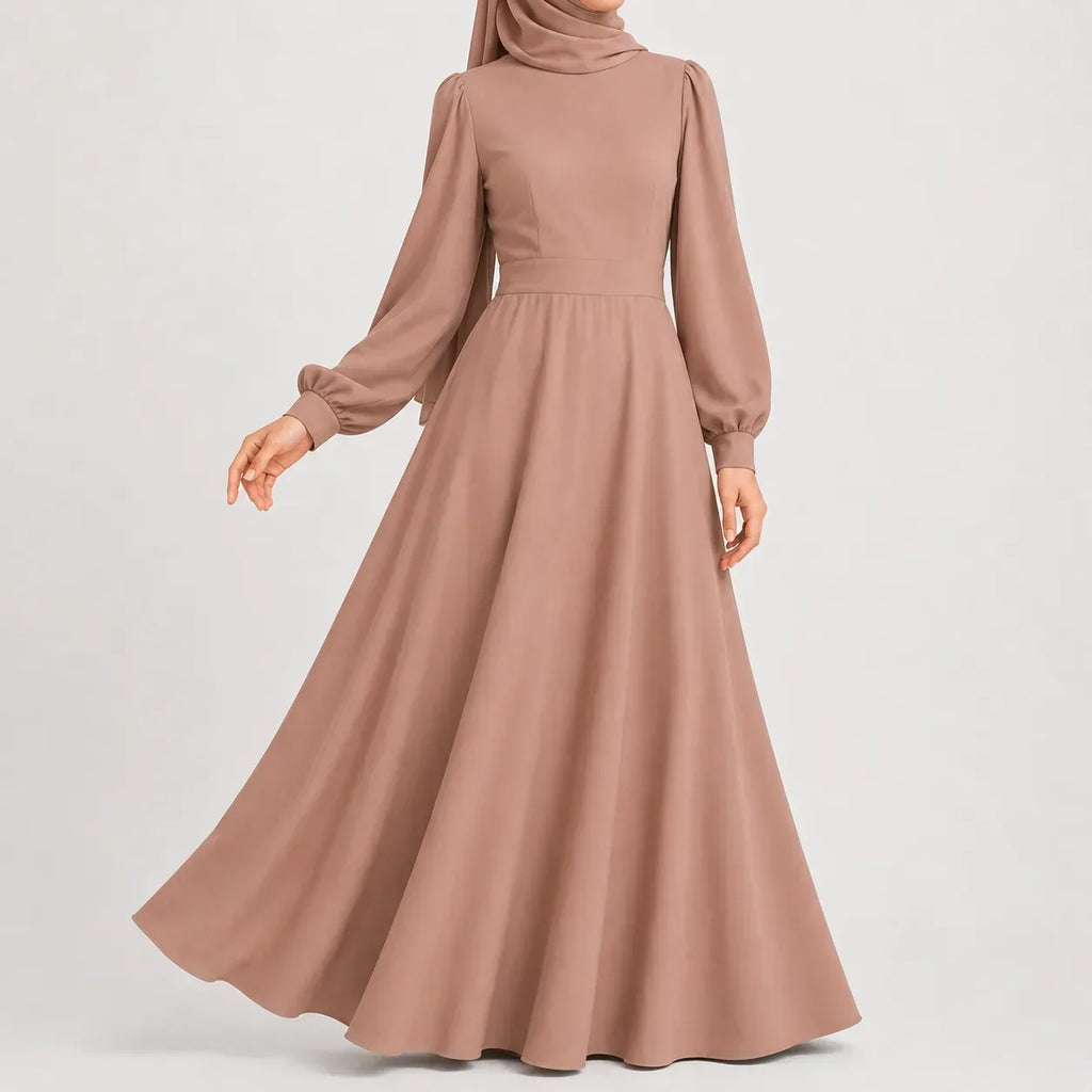 Women's High Waist Long Sleeve Maxi Dress – Mock Neck Flowy Dress