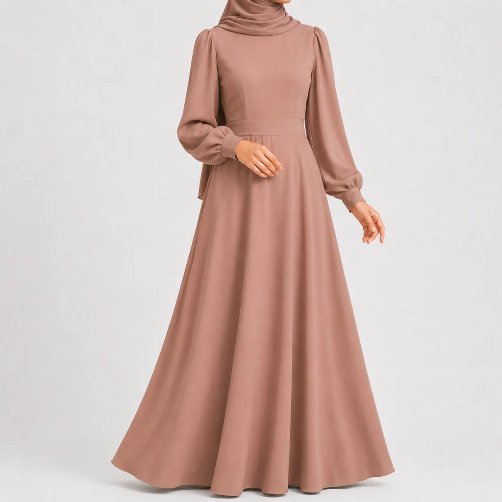 Women's High Waist Long Sleeve Maxi Dress – Mock Neck Flowy Dress