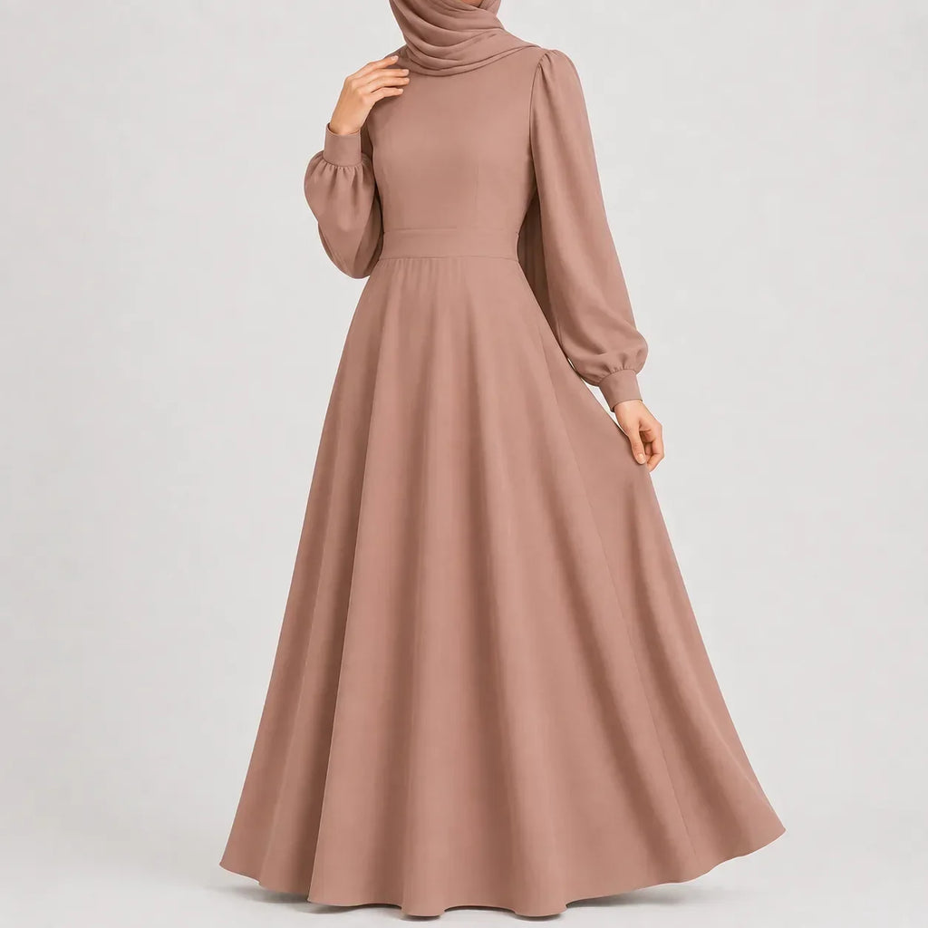 Women's High Waist Long Sleeve Maxi Dress – Mock Neck Flowy Dress