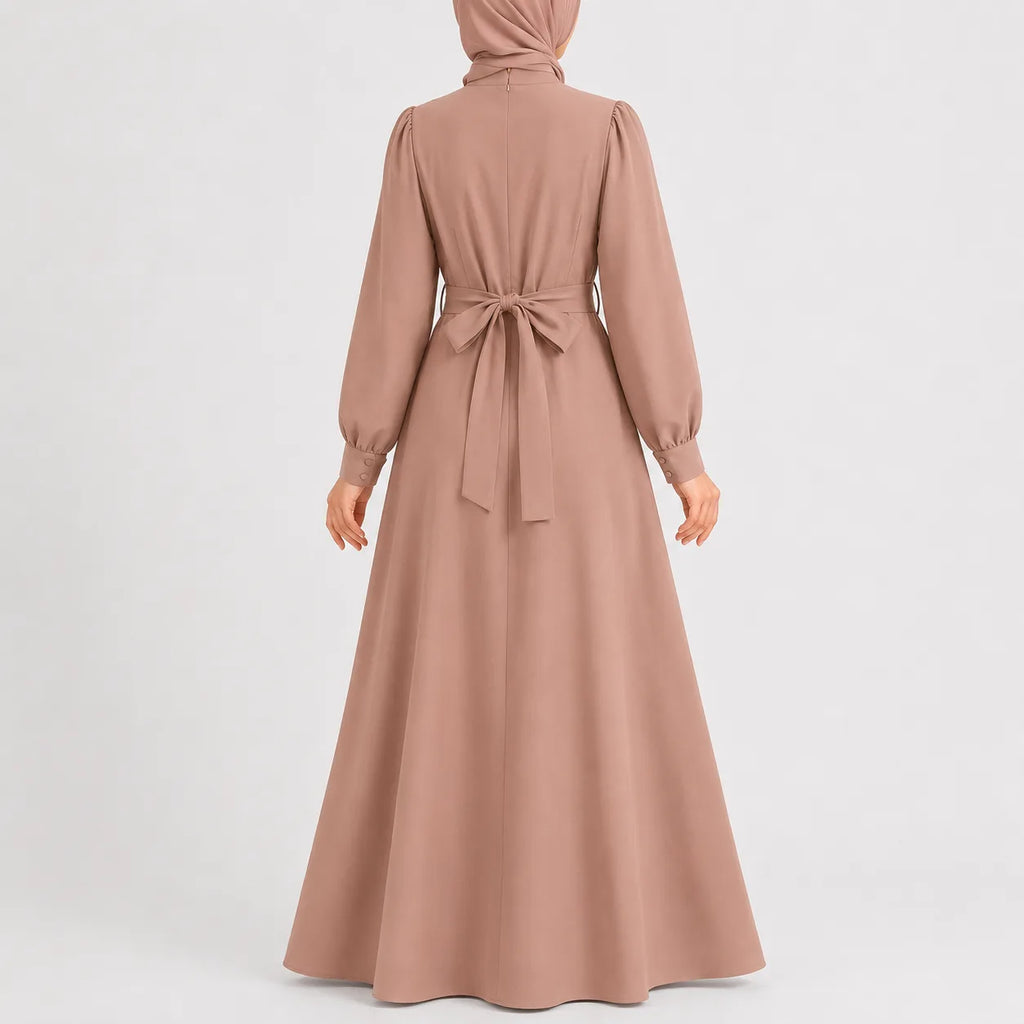 Women's High Waist Long Sleeve Maxi Dress – Mock Neck Flowy Dress