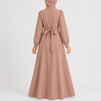 Women's High Waist Long Sleeve Maxi Dress – Mock Neck Flowy Dress