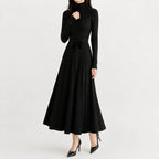 Women's Long Sleeve Turtleneck Knit Dress – Belted Flared Sweater Dress