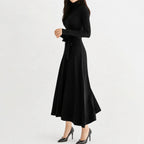 Women's Long Sleeve Turtleneck Knit Dress – Belted Flared Sweater Dress