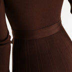 Women's Long Sleeve Turtleneck Knit Dress – Belted Flared Sweater Dress