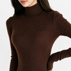 Women's Long Sleeve Turtleneck Knit Dress – Belted Flared Sweater Dress