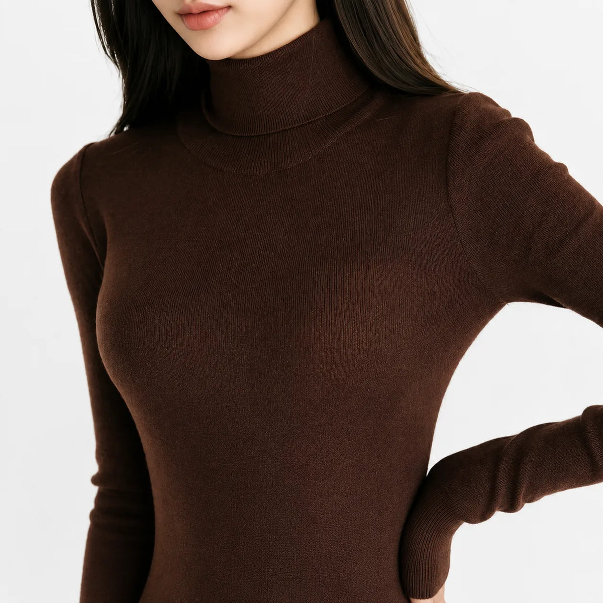 Women's Long Sleeve Turtleneck Knit Dress – Belted Flared Sweater Dress