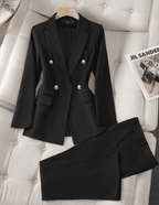 Women's Double-Breasted Blazer Suit – Tailored Wide Leg Pants Set