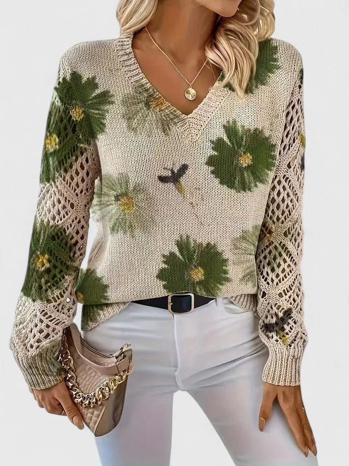 Women's V-Neck Floral Cardigan – Button Front Patterned Knit Cardigan