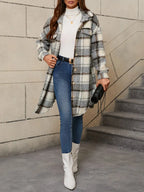 Women's Checked Teddy Coat – Oversized Fleece Winter Overcoat