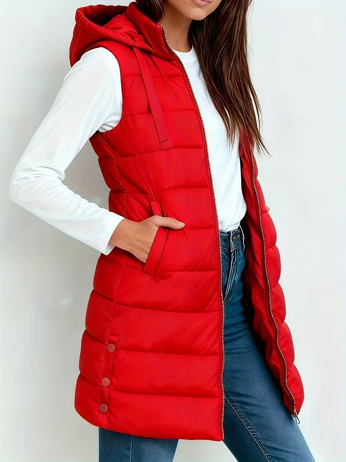 Women's Long Puffer Vest – Sleeveless Quilted Winter Gilet
