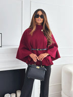 Women's Belted Cape Coat – Flowy Butterfly Sleeve Long Overcoat