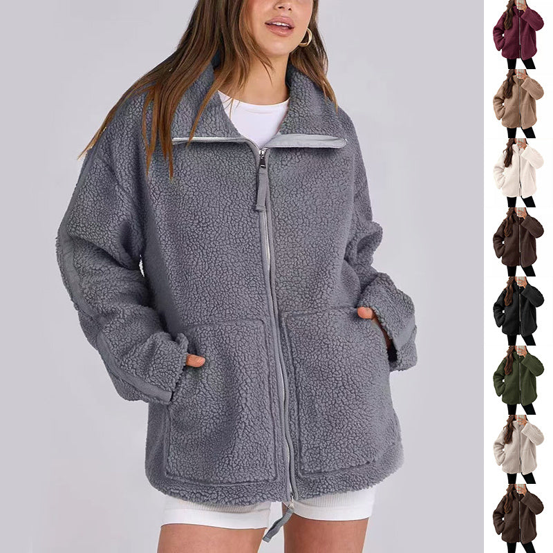 Women's Oversized Fleece Winter Jacket – Warm Zip-Up Jacket