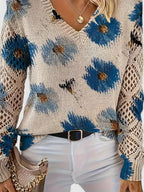 Women's V-Neck Floral Cardigan – Button Front Patterned Knit Cardigan