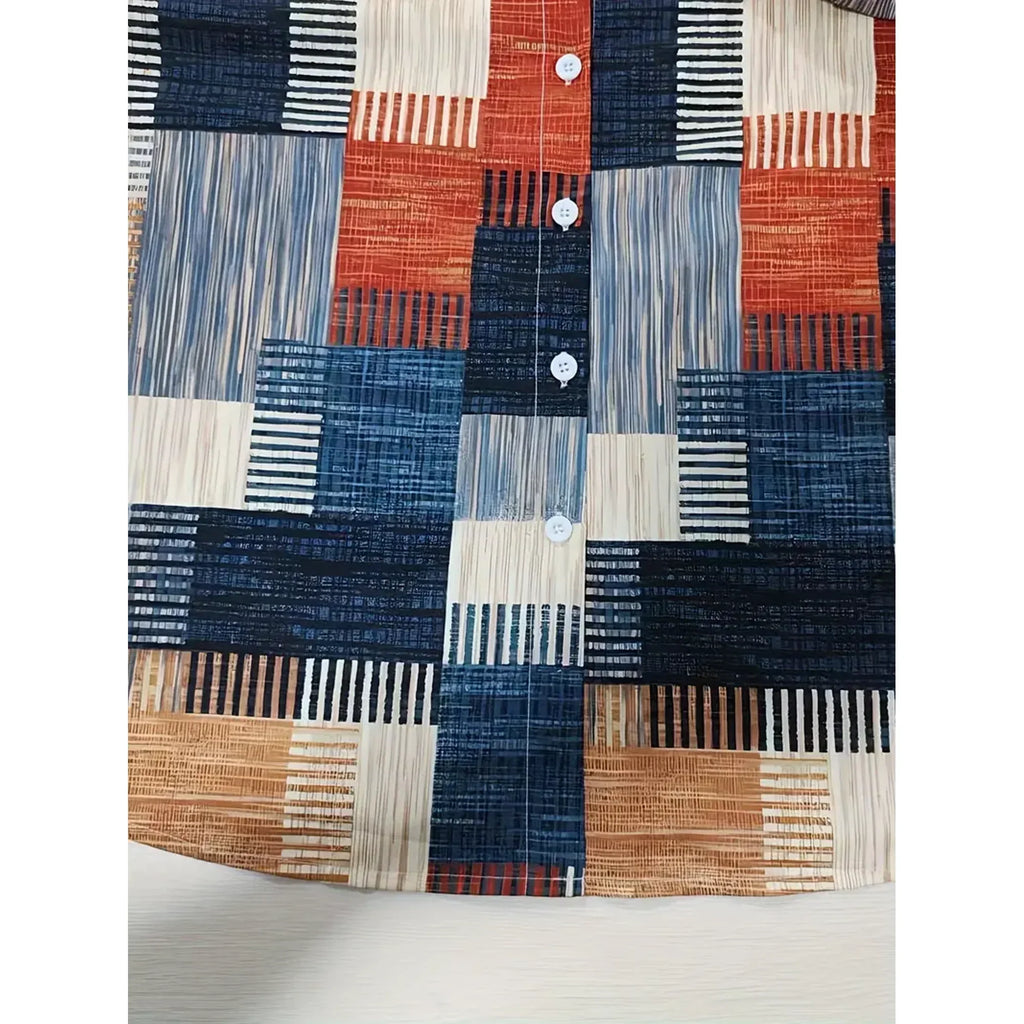 Women's Patchwork Button Front Blouse – Relaxed Boho Print Blouse