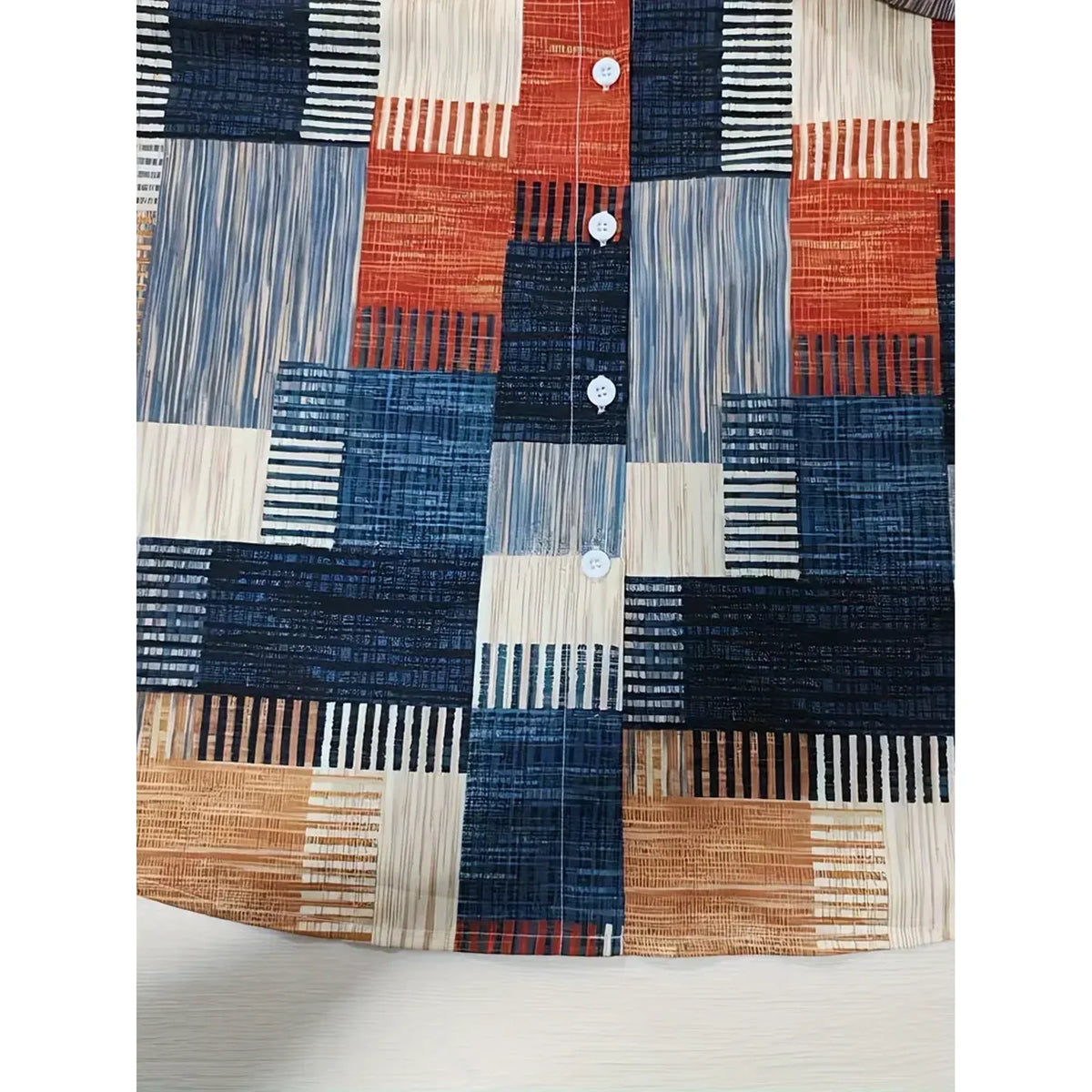 Women's Patchwork Button Front Blouse – Relaxed Boho Print Blouse