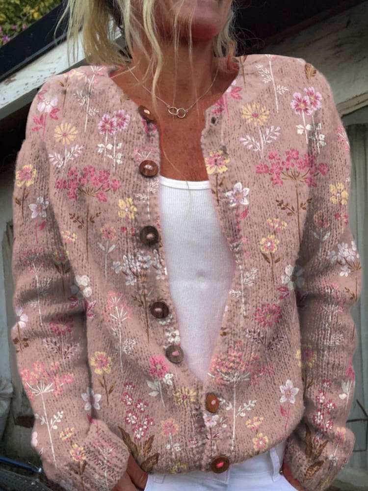 Women's Floral Button Cardigan – Patterned Long Sleeve Cardigan
