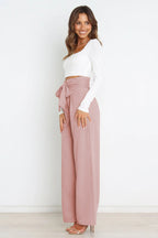 Women's Bow Tie Paperbag Waist Pants – High Rise Wide Leg Trousers