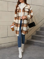 Women's Checked Teddy Coat – Oversized Fleece Winter Overcoat