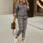 Women's Plaid Shacket Set – Button Front Jacket & Trouser Co-Ord