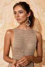 Women's Open Knit Crochet Dress – Boho Resort Cover-Up Dress
